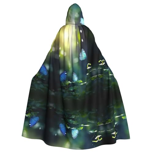 KOUUIP Blauer Schmetterlings-Aufdruck, Kapuzenumhang für Erwachsene, Halloween, Weihnachten, Hexenumhang, Robe, Kostüm, Partyzubehör, Umhang KOUUIP Blauer Schmetterlings-Aufdruck, Kapuzenumhang für Erwachsene, Halloween, Weihnachten, Hexenumhang, Robe, Kostüm, Partyzubehör, Umhang von KOUUIP