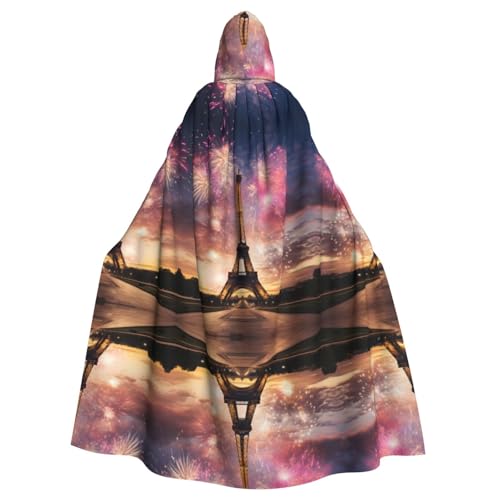 KOUUIP Eiffelturm Feuerwerk Druck Erwachsene Kapuzenumhang mit Halloween Weihnachten Hexe Umhang Robe Kostüm Party Supplies Cope von KOUUIP