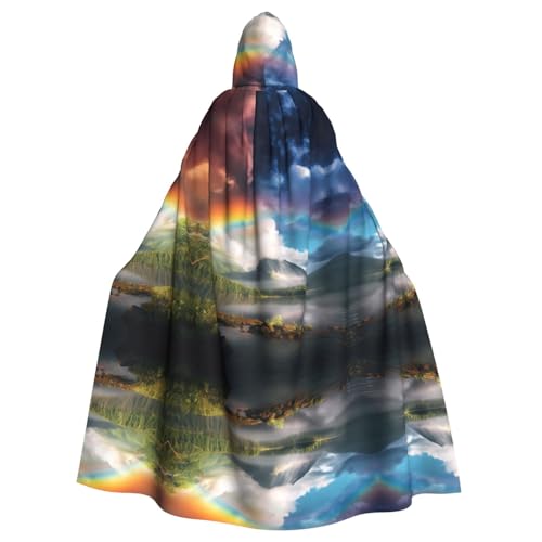 KOUUIP Hexenumhang mit Kapuze für Erwachsene, Regenbogen-Druck, Halloween, Weihnachten von KOUUIP