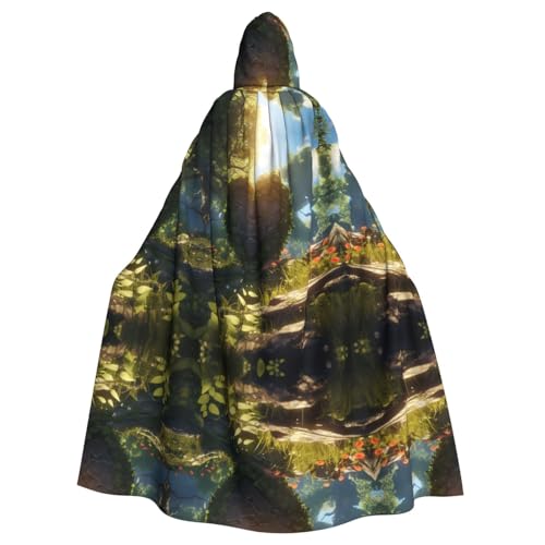 KOUUIP Kapuzenumhang mit Herz-Baum-Aufdruck, für Erwachsene, Halloween, Weihnachten, Hexenumhang, Kostüm, Partyzubehör, Umhang von KOUUIP