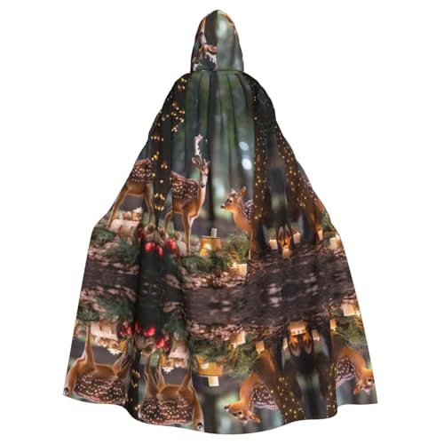 KOUUIP Kapuzenumhang mit Hirschbaum, Weihnachtsdruck, für Erwachsene, Halloween, Weihnachten, Hexenumhang, Kostüm, Partyzubehör von KOUUIP