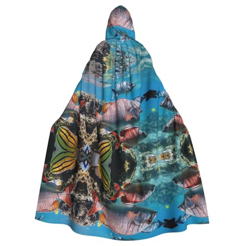 KOUUIP Kapuzenumhang mit Meeresmotiv und Fisch-Druck, für Erwachsene, Halloween, Weihnachten, Hexenumhang, Kostüm, Partyzubehör KOUUIP Kapuzenumhang mit Meeresmotiv und Fisch-Druck, für Erwachsene, Halloween, Weihnachten, Hexenumhang, Kostüm, Partyzubehör von KOUUIP
