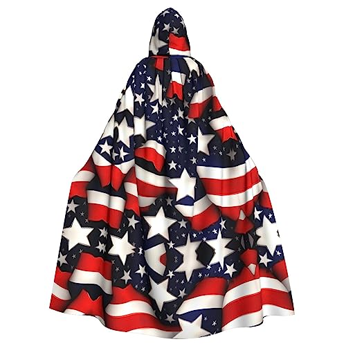 KOUUIP Kapuzenumhang mit amerikanischer Flagge, Sterne, Streifen, für Erwachsene, Halloween, Weihnachten, Hexenumhang, Kostüm, Partyzubehör KOUUIP Kapuzenumhang mit amerikanischer Flagge, Sterne, Streifen, für Erwachsene, Halloween, Weihnachten, Hexenumhang, Kostüm, Partyzubehör von KOUUIP