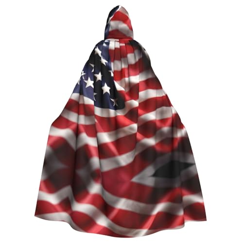 KOUUIP Kapuzenumhang mit amerikanischer Flagge, für Erwachsene, Halloween, Weihnachten, Hexenumhang, Kostüm, Partyzubehör von KOUUIP
