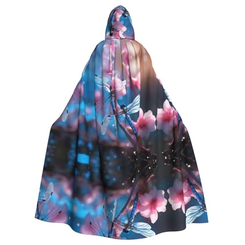 KOUUIP Kapuzenumhang mit blauem Libellen-Druck, für Erwachsene, Halloween, Weihnachten, Hexenumhang, Kostüm, Partyzubehör, Umhang von KOUUIP