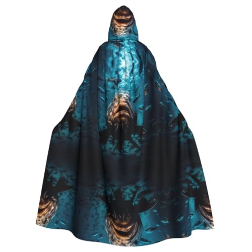 KOUUIP Kapuzenumhang mit großem Fischaufdruck, für Erwachsene, Halloween, Weihnachten, Hexenumhang, Kostüm, Partyzubehör, Cope von KOUUIP