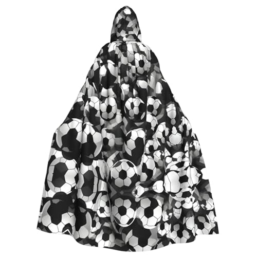 KOUUIP Schwarz-weißer Kapuzenumhang mit Fußball-Druck, Hexenumhang für Erwachsene, Halloween, Weihnachten, Party-Kostüm KOUUIP Schwarz-weißer Kapuzenumhang mit Fußball-Druck, Hexenumhang für Erwachsene, Halloween, Weihnachten, Party-Kostüm von KOUUIP