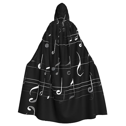 KOUUIP Schwarzer Hexenumhang mit Musiknoten für Erwachsene, mit Kapuze, Halloween, Weihnachten von KOUUIP