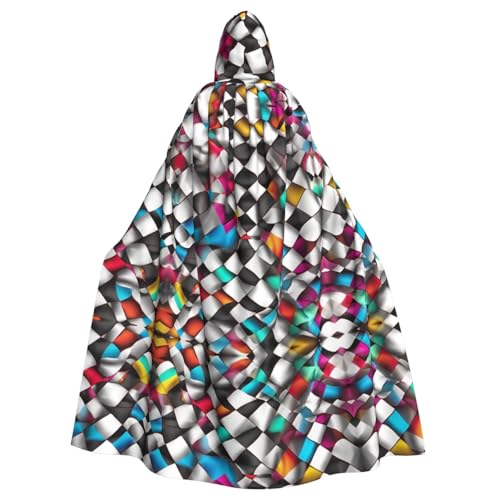 KOUUIP Umhang mit Kapuze für Erwachsene, kariertes Design, bunt, 02, mit Kapuze, Halloween, Weihnachten, Hexenumhang, Kostüm, Partyzubehör von KOUUIP