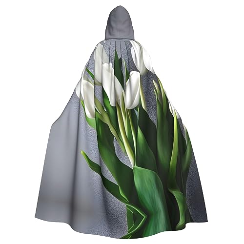 KOUUIP Umhang mit weißer Tulpen und Blumen, für Erwachsene, mit Kapuze, Halloween, Weihnachten, Hexenumhang, Kostüm, Partyzubehör KOUUIP Umhang mit weißer Tulpen und Blumen, für Erwachsene, mit Kapuze, Halloween, Weihnachten, Hexenumhang, Kostüm, Partyzubehör von KOUUIP