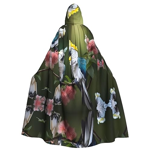 KOUUIP Wunderschöner Kakadu-Vogel-Blumendruck, Erwachsenen-Kapuzenumhang mit Halloween, Weihnachten, Hexenumhang, Kostüm, Partyzubehör, Umhang KOUUIP Wunderschöner Kakadu-Vogel-Blumendruck, Erwachsenen-Kapuzenumhang mit Halloween, Weihnachten, Hexenumhang, Kostüm, Partyzubehör, Umhang von KOUUIP