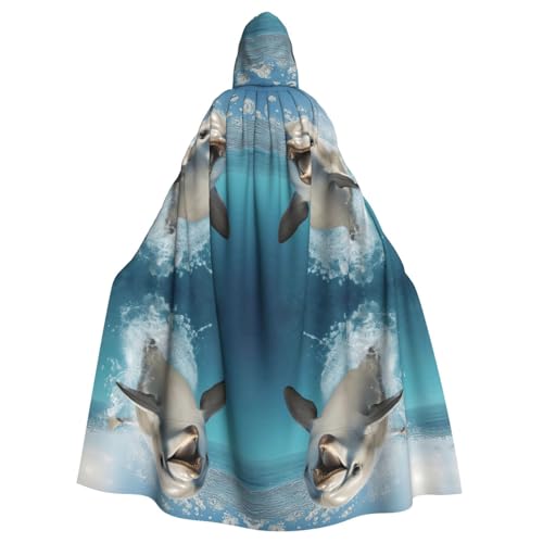 Lustiger Tier-Delfin, Unisex, Erwachsene, Kapuzenumhang, Ritter-Kostüm, schwarze Tunika, Umhang, Mittelalter-Robe, Halloween, Zauberer, Cosplay, Hexe von KOUUIP