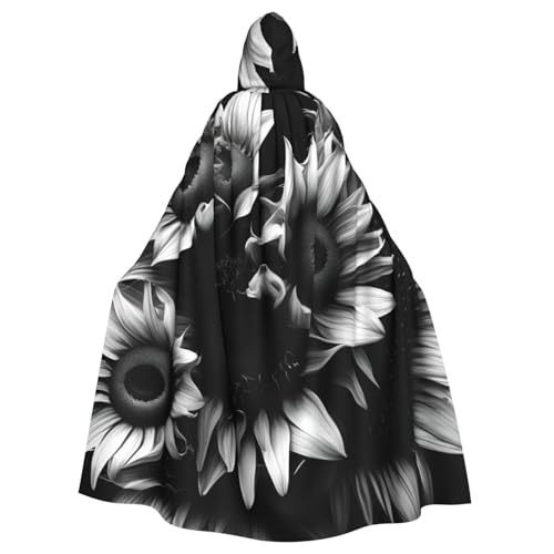Schwarz-weiße Sonnenblumen, Unisex, Erwachsene, Kapuzenumhang, Ritter-Kostüm, schwarze Tunika, Umhang, Mittelalter-Robe, Halloween, Zauberer, Cosplay, Hexe von KOUUIP