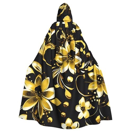 Schwarzer und goldener Blumenumhang mit Kapuze, Unisex, für Erwachsene, Ritter-Kostüm, schwarze Tunika, Umhang, Mittelalter-Robe, Halloween, Zauberer, Cosplay, Hexe von KOUUIP
