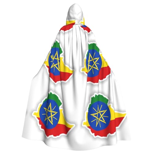 Umhang mit Äthiopien-Flagge, Unisex, Erwachsene, Kapuzenumhang, Ritter-Kostüm, schwarze Tunika, Umhang, Mittelalter-Robe, Halloween, Zauberer, Cosplay, Hexe von KOUUIP