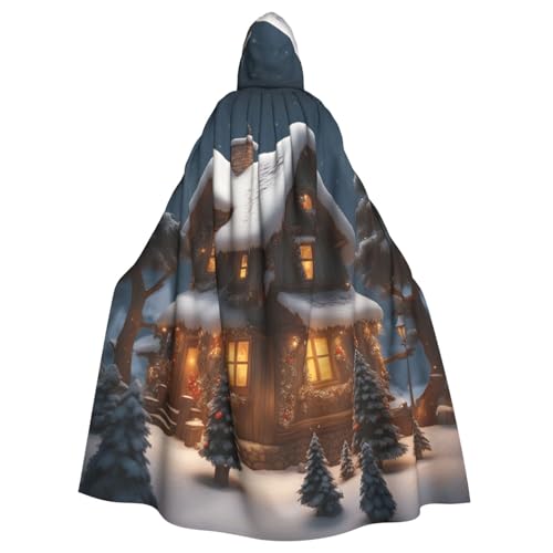 Weihnachtsdorfhaus 3 Unisex Erwachsene Kapuzenumhang Ritter Kostüm Schwarze Tunika Umhang Mittelalter Robe Halloween Zauberer Cosplay Hexe von KOUUIP
