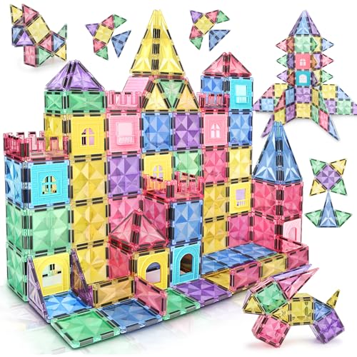 Magnetische Fliesen Kinderspielzeug STEM Magnet Spielzeug für Kinder Blöcke Bauspielzeug Vorschule Lernen Spielzeug Geschenk für 3+ Jahre (Magnetische Bausteine, Stückzahl, 120) von KOUYUO