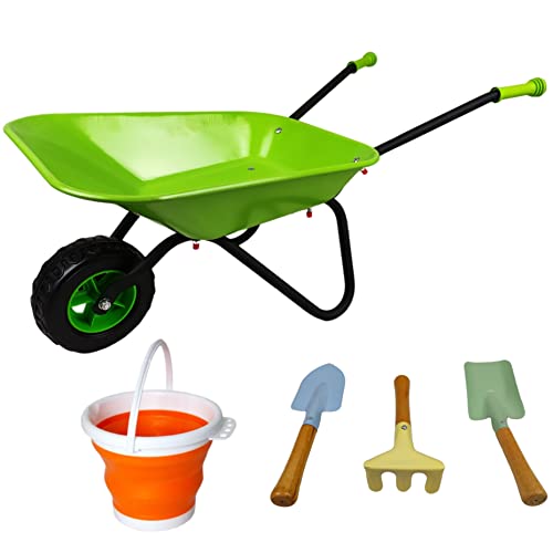 KOVOME Kinder Schubkarre Spielzeug, Garten Metall kleine Rad Barrow Wagon Set, Yard Tools Geschenk für Jungen und Mädchen, Kinder Barrows von KOVOME