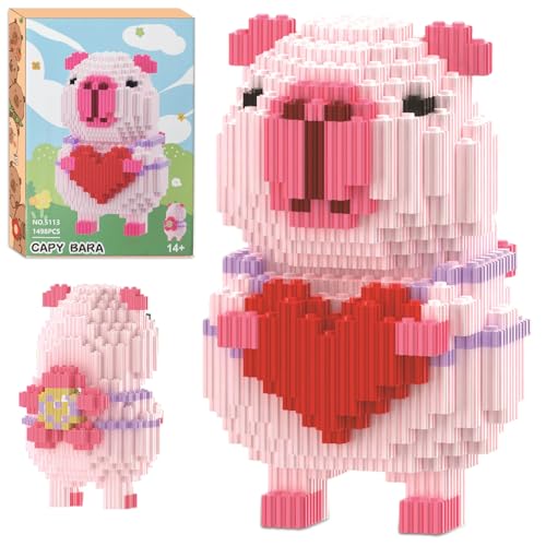 KOVSGQ Mini Bausteine Klemmbausteine Tiere Capybara Bauspielzeug Tier Blöcke Micro Building Capybara Bausteine DIY Building Blocks für Kinder Erwachsene mit Handbuch(1498 Block) von KOVSGQ