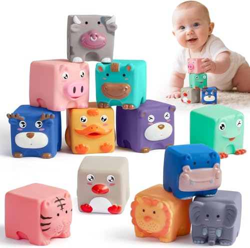 Tier Bausteine zum Stapeln und Sammeln mit Bewegungseffekt, Spielzeug für Kinder ab 3 Jahre, Auswahl per Zufallsprinzip in Überraschungs-Verpackung von KOVSGQ