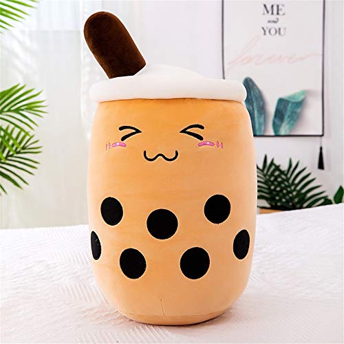 KOWAKA Boba Plushie Plüschkissen, kreative Bubble Milk Tea Tasse geformtes Umarmungskissen Stofftier (Brown Smile, M 35,1 cm) von KOWAKA