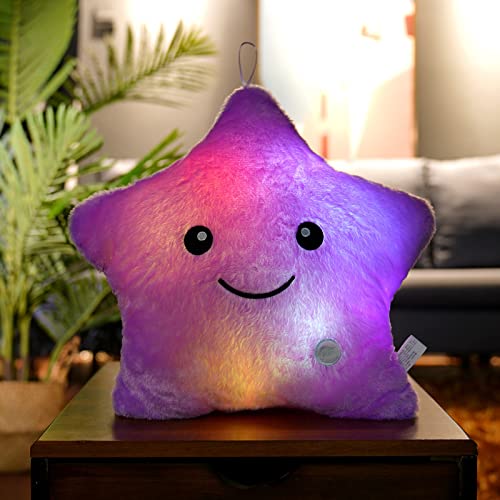 Kawaii Star Pillow Plüsch Led Licht Kissen Kissen weich gefüllte Puppe mit bunten Licht Geburtstag für Kinder (24 * 22cm, Purple) von KOWAKA