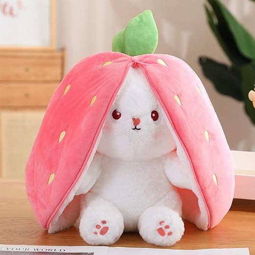 Strawberry Bunny verwandelt Sich in EIN kleines Kaninchen Obst Puppe Plüsch Spielzeug Karotte Kaninchen Plüsch Puppe Mädchen Kinder Geburtstag Geschenk (Strawberry Rabbit, 35cm) von KOWAKA