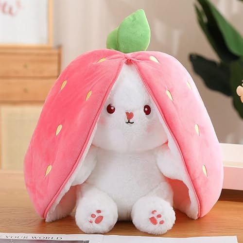 Strawberry Bunny verwandelt Sich in EIN kleines Kaninchen Obst Puppe Plüsch Spielzeug Karotte Kaninchen Plüsch Puppe Mädchen Kinder Geburtstag Geschenk (Strawberry Rabbit, 35cm) von KOWAKA