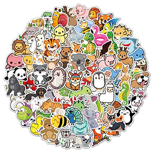 KOWASO Niedliche Tieraufkleber (100 Stück), Vinyl-Aufkleber für Wasserflaschen, Laptop & mehr, Cartoon-Stil, Wasserdicht, Tier-Mix-Farben von KOWASO