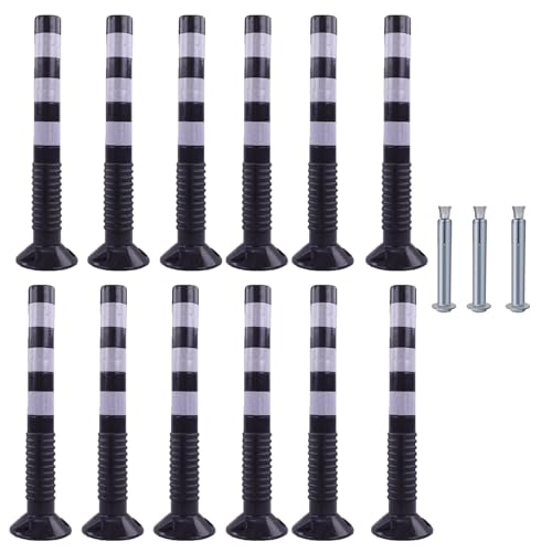 KPBRBYPBY 30 Zoll Flexibler Verkehrsabsperrpfosten mit reflektierendem Band zur Kontrolle von Menschenmengen auf Einfahrten und zur Verkehrsumleitung(Black+White,12 Pack) von KPBRBYPBY