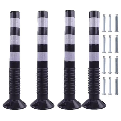KPBRBYPBY 30 Zoll Flexibler Verkehrsabsperrpfosten mit reflektierendem Band zur Kontrolle von Menschenmengen auf Einfahrten und zur Verkehrsumleitung(Black+White,4 Pack) von KPBRBYPBY