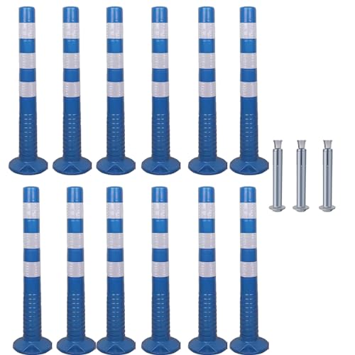 KPBRBYPBY 30 Zoll Flexibler Verkehrsabsperrpfosten mit reflektierendem Band zur Kontrolle von Menschenmengen auf Einfahrten und zur Verkehrsumleitung(Blue+White,12 Pack) von KPBRBYPBY