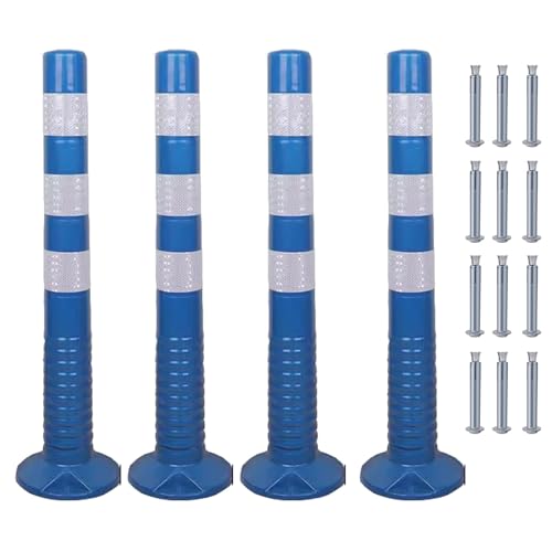 KPBRBYPBY 30 Zoll Flexibler Verkehrsabsperrpfosten mit reflektierendem Band zur Kontrolle von Menschenmengen auf Einfahrten und zur Verkehrsumleitung(Blue+White,4 Pack) von KPBRBYPBY