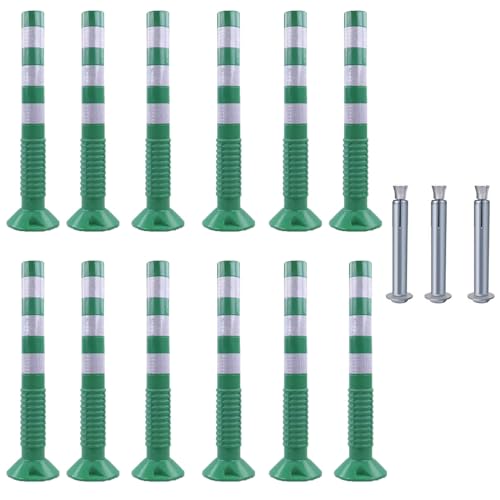 KPBRBYPBY 30 Zoll Flexibler Verkehrsabsperrpfosten mit reflektierendem Band zur Kontrolle von Menschenmengen auf Einfahrten und zur Verkehrsumleitung(Green+White,12 Pack) von KPBRBYPBY