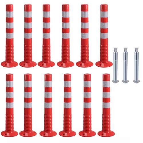 KPBRBYPBY 30 Zoll Flexibler Verkehrsabsperrpfosten mit reflektierendem Band zur Kontrolle von Menschenmengen auf Einfahrten und zur Verkehrsumleitung(Red+White,12 Pack) von KPBRBYPBY