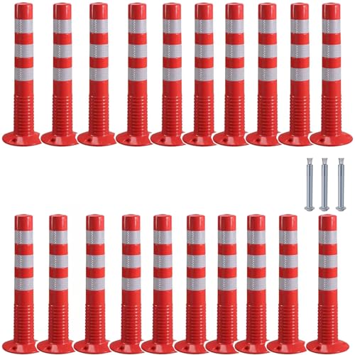 KPBRBYPBY 30 Zoll Flexibler Verkehrsabsperrpfosten mit reflektierendem Band zur Kontrolle von Menschenmengen auf Einfahrten und zur Verkehrsumleitung(Red+White,20 Pack) von KPBRBYPBY