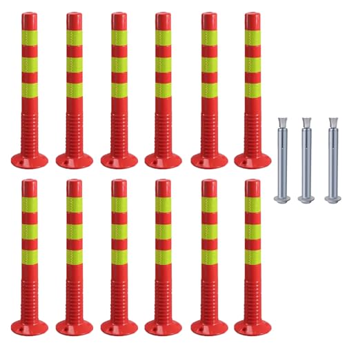 KPBRBYPBY 30 Zoll Flexibler Verkehrsabsperrpfosten mit reflektierendem Band zur Kontrolle von Menschenmengen auf Einfahrten und zur Verkehrsumleitung(Red+Yellow,12 Pack) von KPBRBYPBY