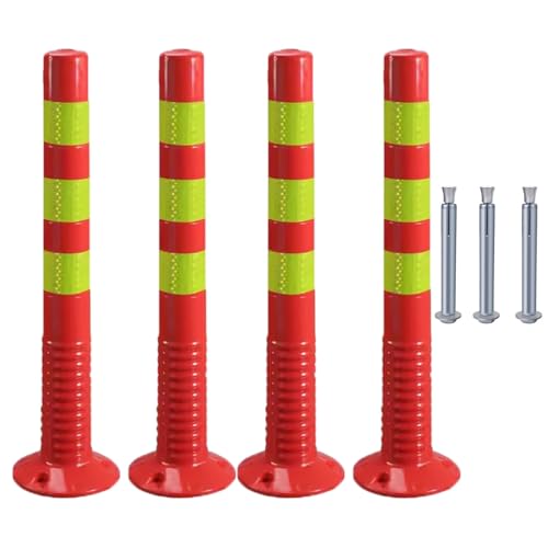 KPBRBYPBY 30 Zoll Flexibler Verkehrsabsperrpfosten mit reflektierendem Band zur Kontrolle von Menschenmengen auf Einfahrten und zur Verkehrsumleitung(Red+Yellow,4 Pack) von KPBRBYPBY