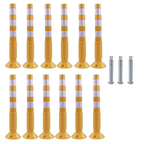 KPBRBYPBY 30 Zoll Flexibler Verkehrsabsperrpfosten mit reflektierendem Band zur Kontrolle von Menschenmengen auf Einfahrten und zur Verkehrsumleitung(Yellow+White,12 Pack) von KPBRBYPBY