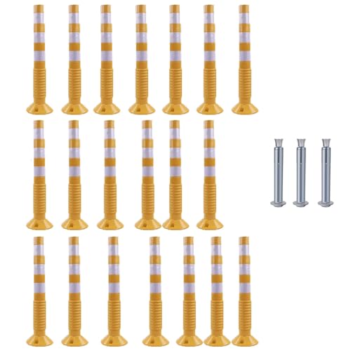 KPBRBYPBY 30 Zoll Flexibler Verkehrsabsperrpfosten mit reflektierendem Band zur Kontrolle von Menschenmengen auf Einfahrten und zur Verkehrsumleitung(Yellow+White,20 Pack) von KPBRBYPBY