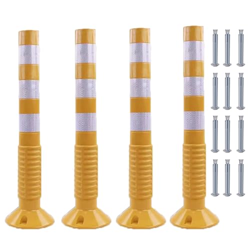 KPBRBYPBY 30 Zoll Flexibler Verkehrsabsperrpfosten mit reflektierendem Band zur Kontrolle von Menschenmengen auf Einfahrten und zur Verkehrsumleitung(Yellow+White,4 Pack) von KPBRBYPBY