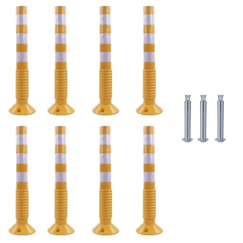KPBRBYPBY 30 Zoll Flexibler Verkehrsabsperrpfosten mit reflektierendem Band zur Kontrolle von Menschenmengen auf Einfahrten und zur Verkehrsumleitung(Yellow+White,8pack) von KPBRBYPBY