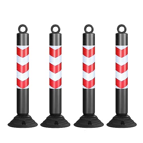 KPBRBYPBY 80 cm Lange reflektierende Verkehrskegel – langlebige Parkpoller aus PU mit Grundplatte for Einfahrten und Baustellen(Black+red,4 Pack) von KPBRBYPBY