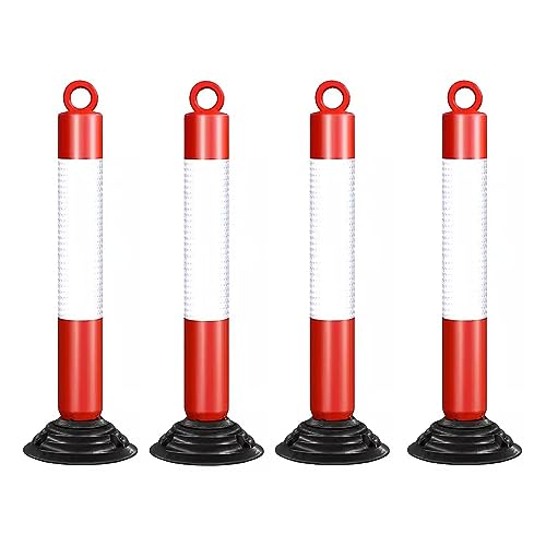 KPBRBYPBY 80 cm Lange reflektierende Verkehrskegel – langlebige Parkpoller aus PU mit Grundplatte for Einfahrten und Baustellen(White+red,4 Pack) von KPBRBYPBY