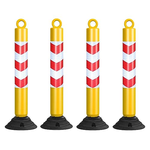 KPBRBYPBY 80 cm Lange reflektierende Verkehrskegel – langlebige Parkpoller aus PU mit Grundplatte for Einfahrten und Baustellen(Yellow+red,4 Pack) von KPBRBYPBY