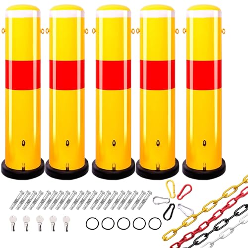 KPBRBYPBY Gelbe reflektierende Verkehrswarnpoller mit Ketten for die Sicherheitsbarriere beim Einfahrtparken – langlebige Stahlpfosten(10pcs) von KPBRBYPBY