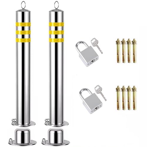 KPBRBYPBY Reflektierender Verkehrspoller aus Edelstahl – 24–44 Zoll Höhe, abschließbarer Sockel for Parkplätze und Gehwege(2 pack/30inch) von KPBRBYPBY