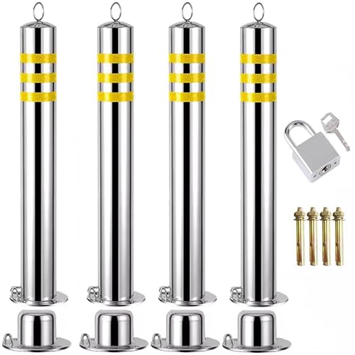 KPBRBYPBY Reflektierender Verkehrspoller aus Edelstahl – 24–44 Zoll Höhe, abschließbarer Sockel for Parkplätze und Gehwege(4 pack/35inch) von KPBRBYPBY