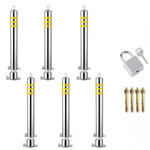 KPBRBYPBY Reflektierender Verkehrspoller aus Edelstahl – 24–44 Zoll Höhe, abschließbarer Sockel for Parkplätze und Gehwege(6 pack/35inch) von KPBRBYPBY