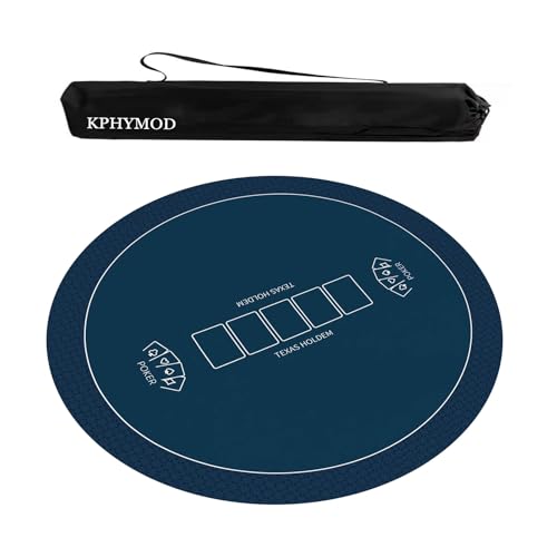 KPHYMOD Mahjong Spiel Matte Blaue, Runde Mahjong-Matte, Spieltisch-Abdeckung, rutschfest, Geräuschreduzierung, Poker-Kartenbrett, Gaming-Tischdecke Mit Tragetasche(Blue-1,37.4x37.4 in) von KPHYMOD